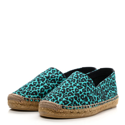 Saint Laurent Canvas Leopard Print Espadrilles 37.5 Aqua Black 3 of 8
