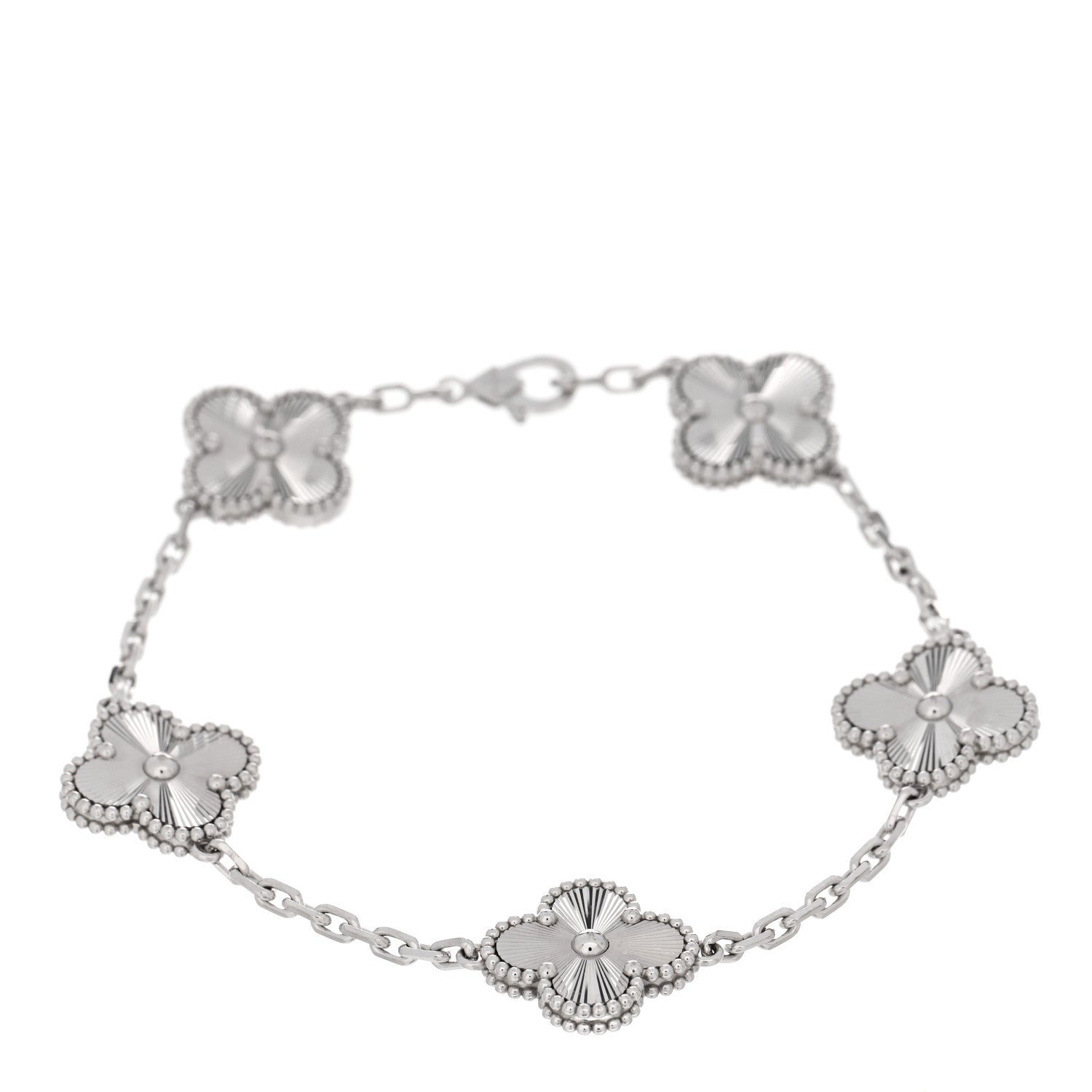 Van Cleef & Arpels 18K White Gold 5 Motifs Guilloche Vintage Alhambra Bracelet 1 of 5
