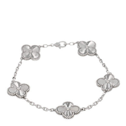Van Cleef & Arpels 18K White Gold 5 Motifs Guilloche Vintage Alhambra Bracelet 1 of 5