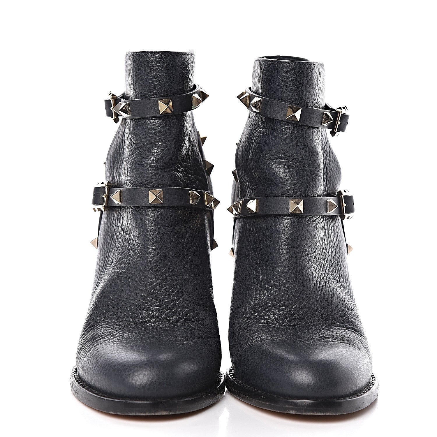 Valentino Garavani Pebbled Calfskin Rockstud Double Buckle 100mm Block Heel Ankle Boots 36.5 Grey 2 of 11