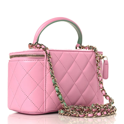 Chanel Lambskin Quilted Small Top Handle Vanity Case With Chain Lilac Light Green 3 of 10