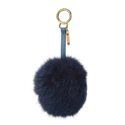 Fendi Fox Fur Pom Pom Bag Charm Navy 1 of 3