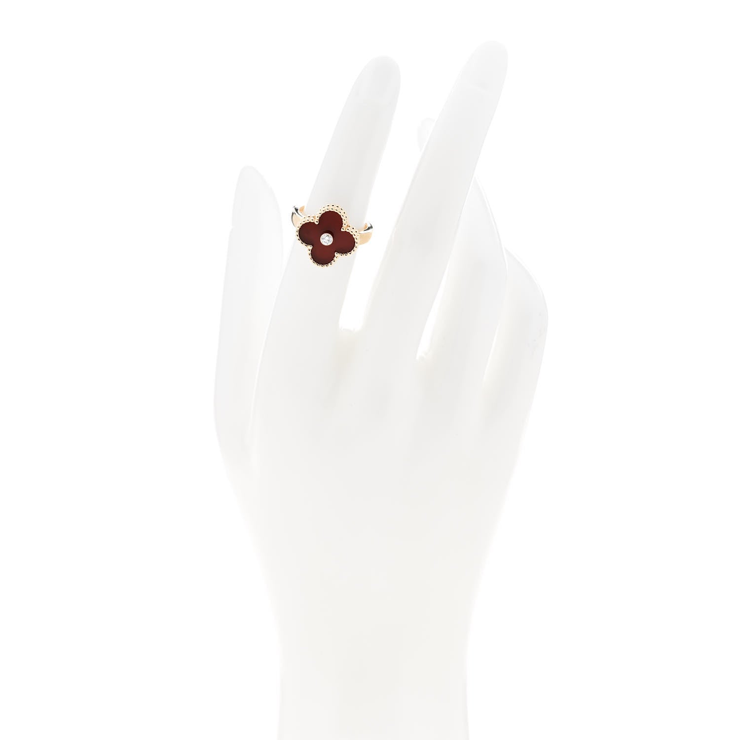 Van Cleef & Arpels 18K Yellow Gold Diamond Carnelian Vintage Alhambra Ring 50 5.25 2 of 6