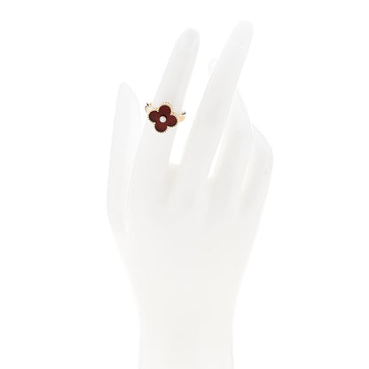 Van Cleef & Arpels 18K Yellow Gold Diamond Carnelian Vintage Alhambra Ring 50 5.25 2 of 6