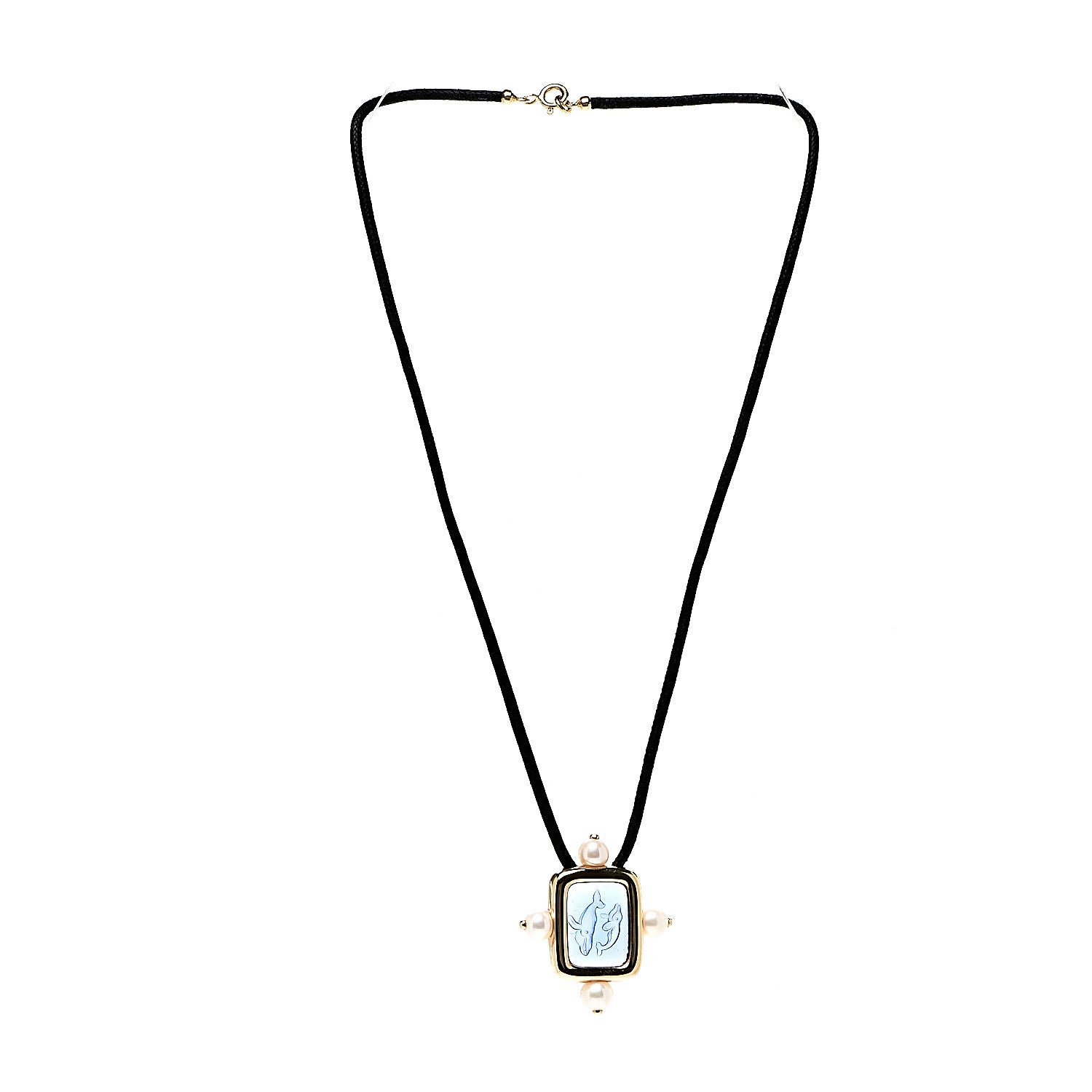 Mikimoto 18K Yellow Gold Akoya Pearl Whale Intaglio Pendant Necklace 2 of 5