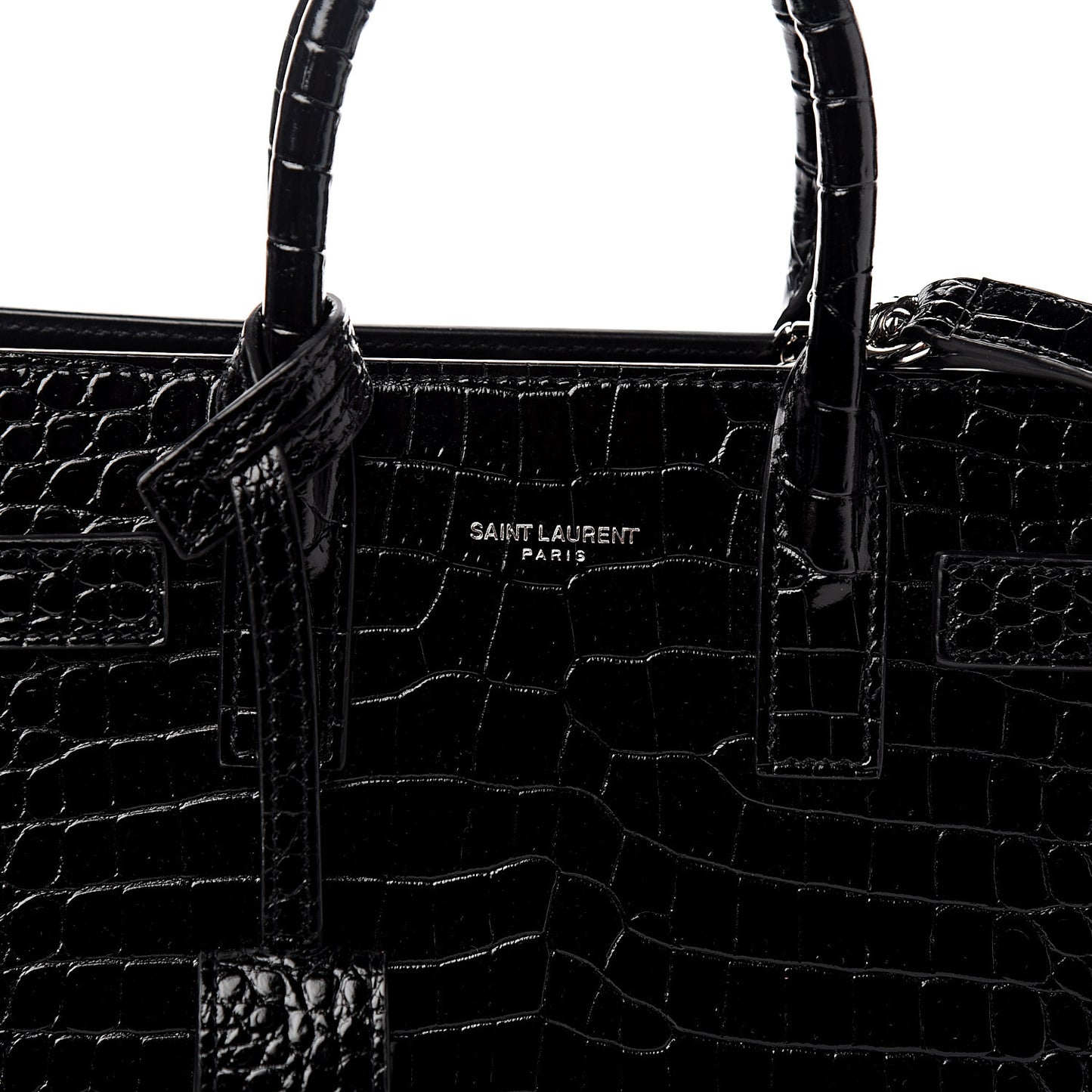 Calfskin Crocodile Embossed Nano Sac De Jour Black