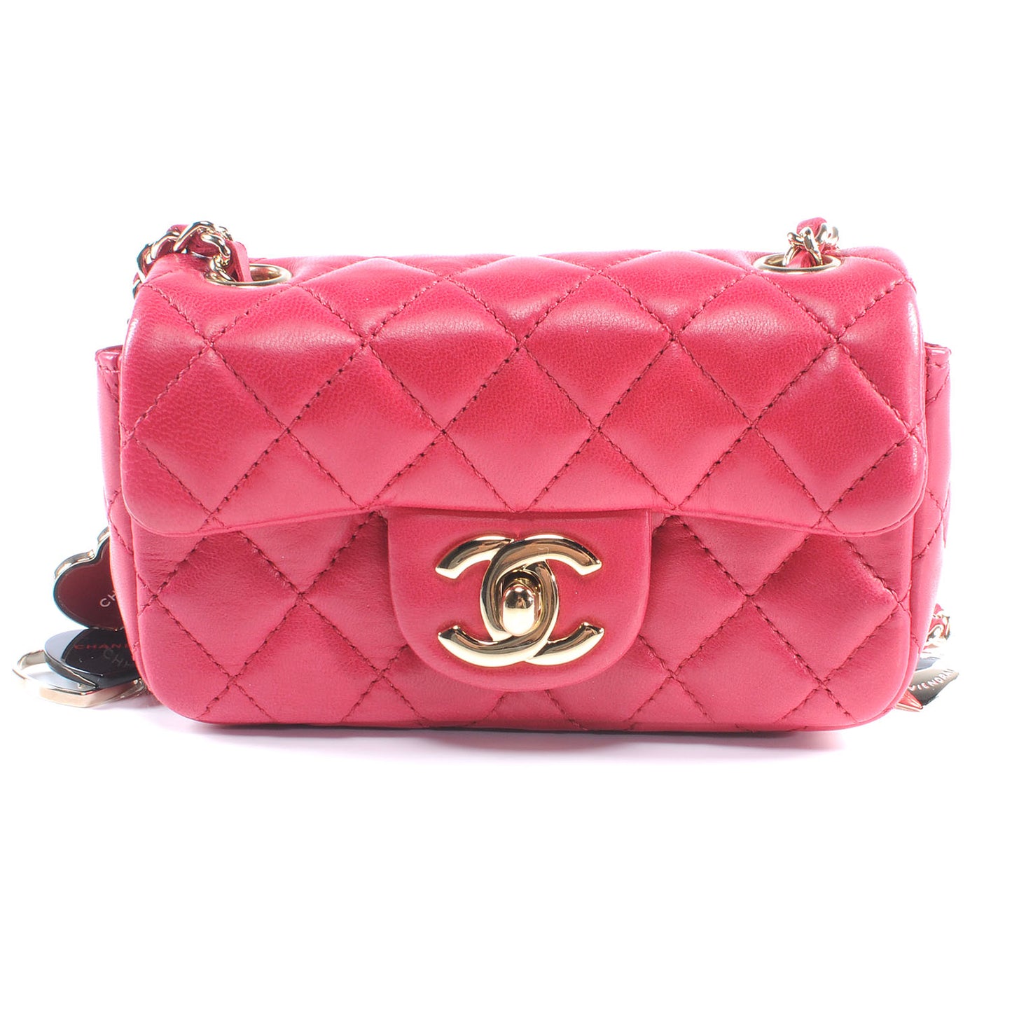 Lambskin Quilted Extra Mini Flap Heart Valentine Charms Red