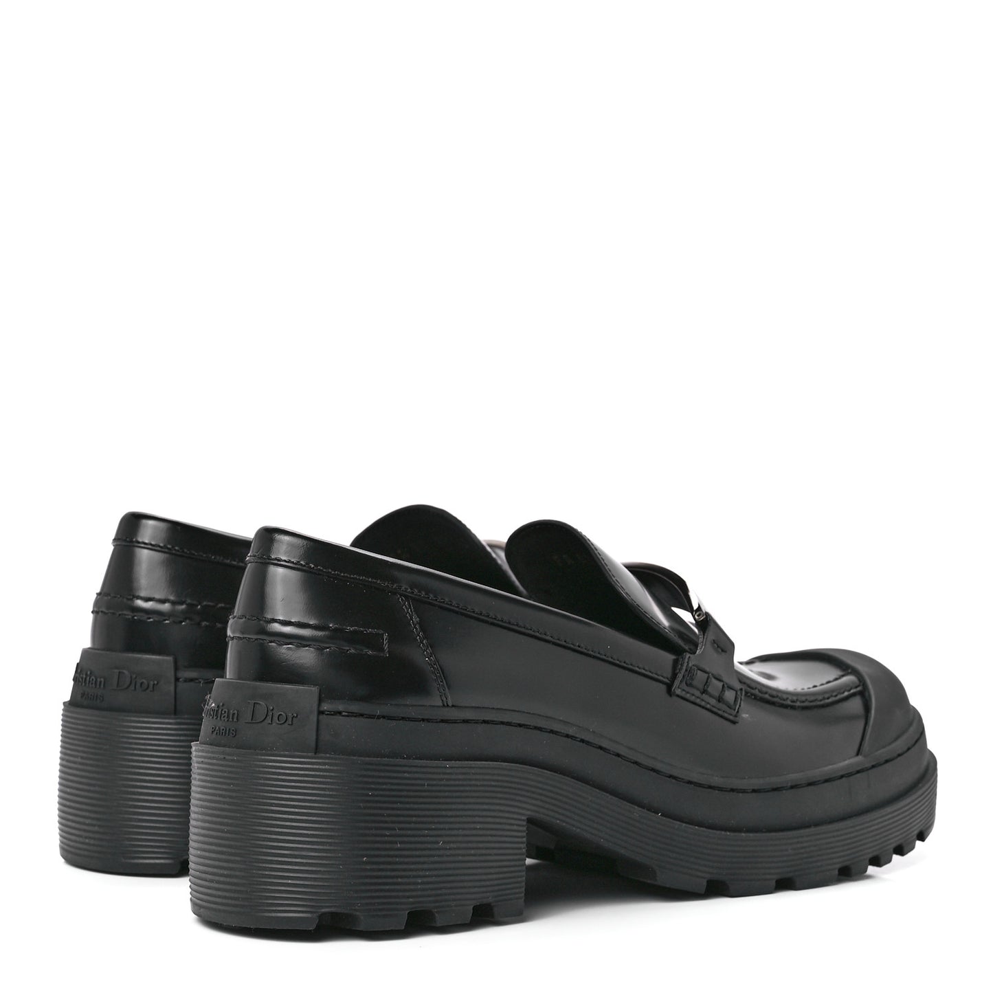 Brushed Calfskin Dior Code Lug Sole Platform 35mm Loafers 40 Black