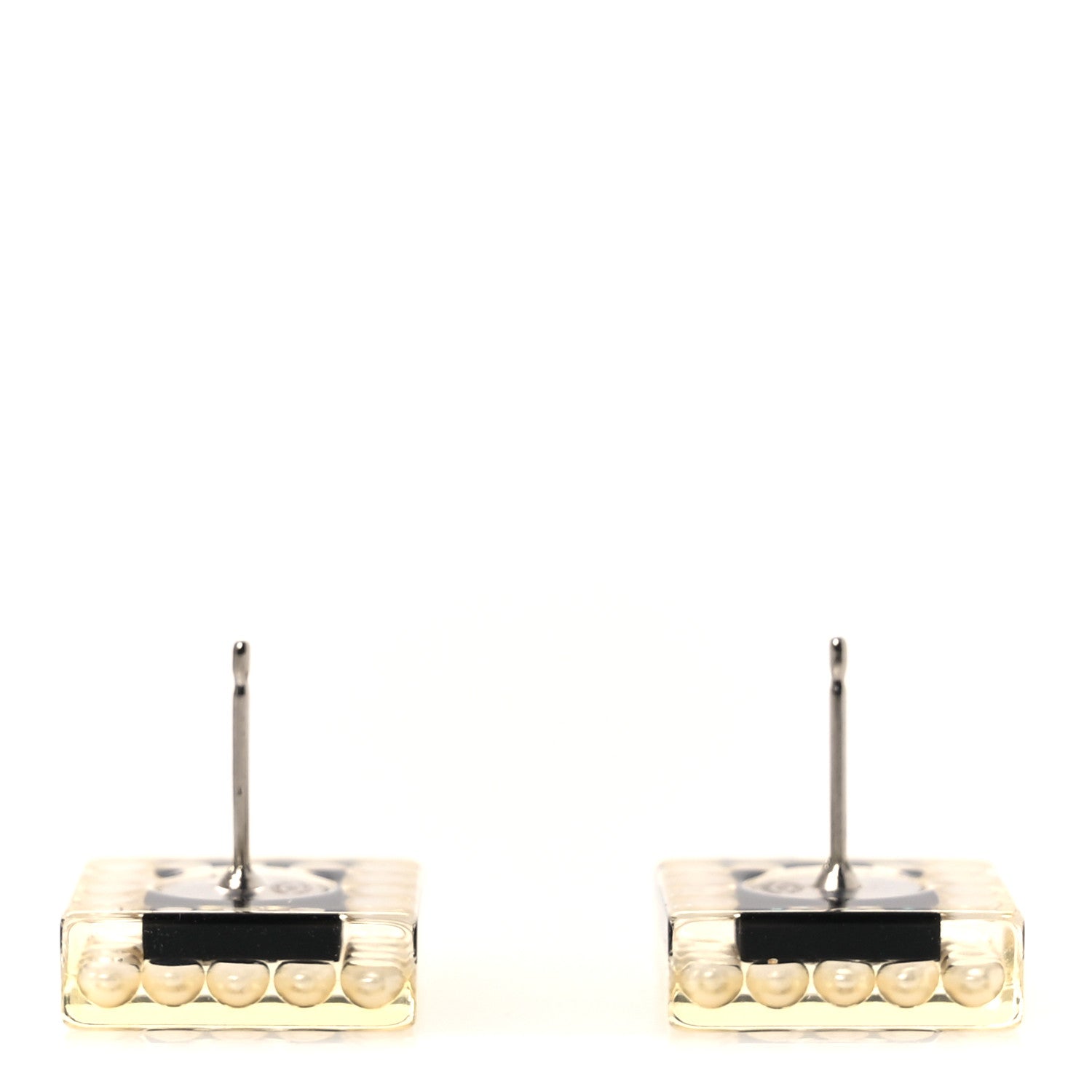 Chanel Pearl Resin Square CC Earrings Black Transparent 3 of 4
