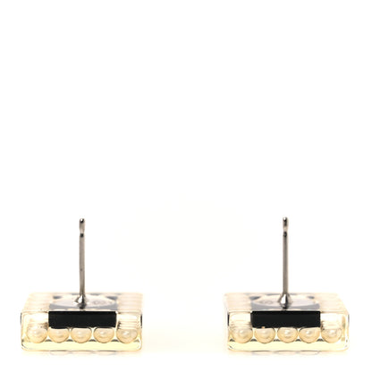 Chanel Pearl Resin Square CC Earrings Black Transparent 3 of 4