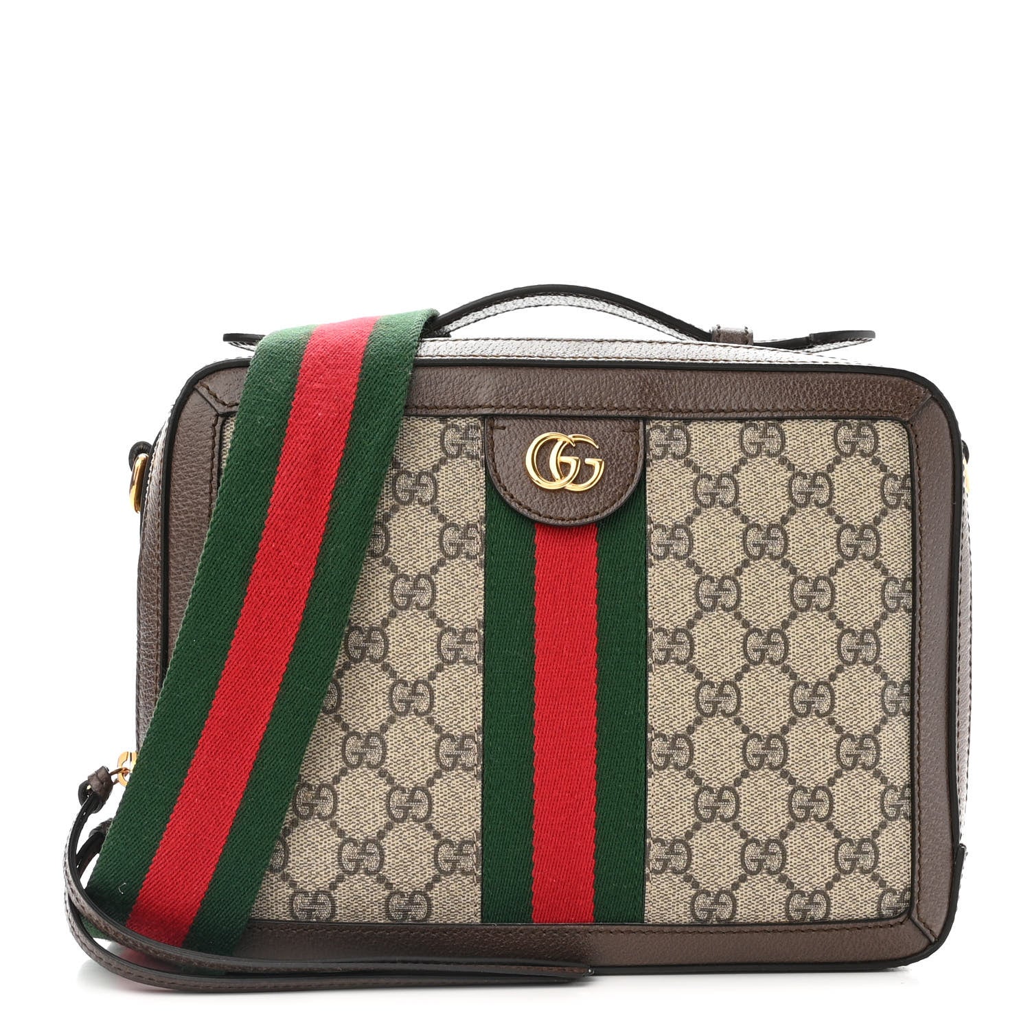 Gucci GG Supreme Monogram Web Small Ophidia Top Handle Shoulder Bag Brown 1 of 11