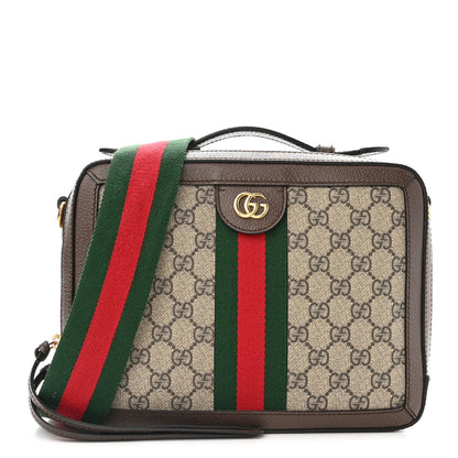 Gucci GG Supreme Monogram Web Small Ophidia Top Handle Shoulder Bag Brown 1 of 11