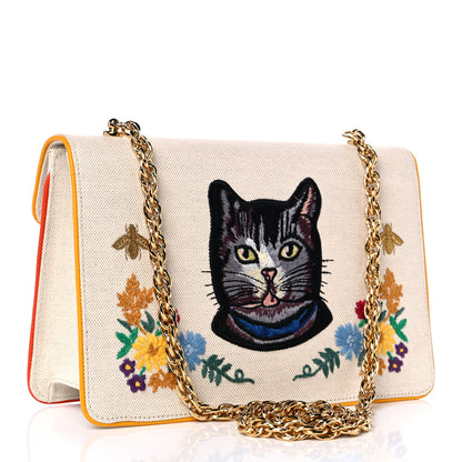 Gucci Linen Canvas Embroidered Small Shoulder Bag White 4 of 25