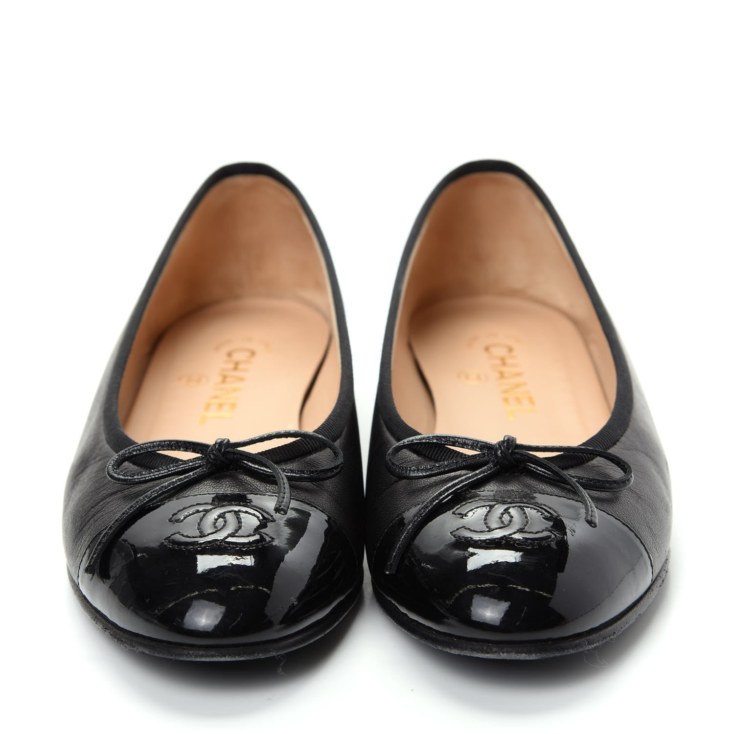 Chanel Lambskin Patent Cap Toe Ballerina Flats 38 Black 2 of 11