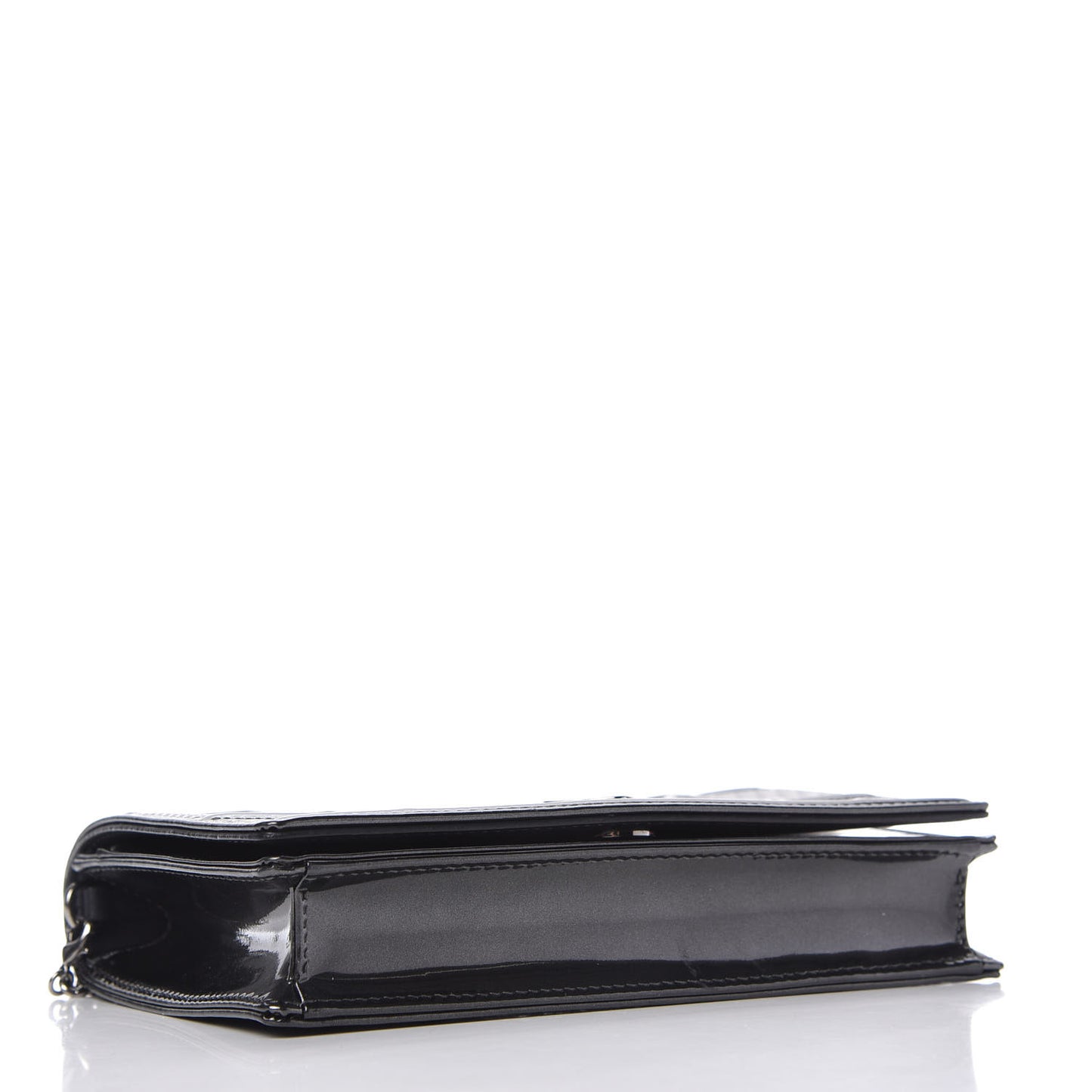 Metallic Patent Micro-Cannage Diorama Wallet on Chain Pouch Onyx Black