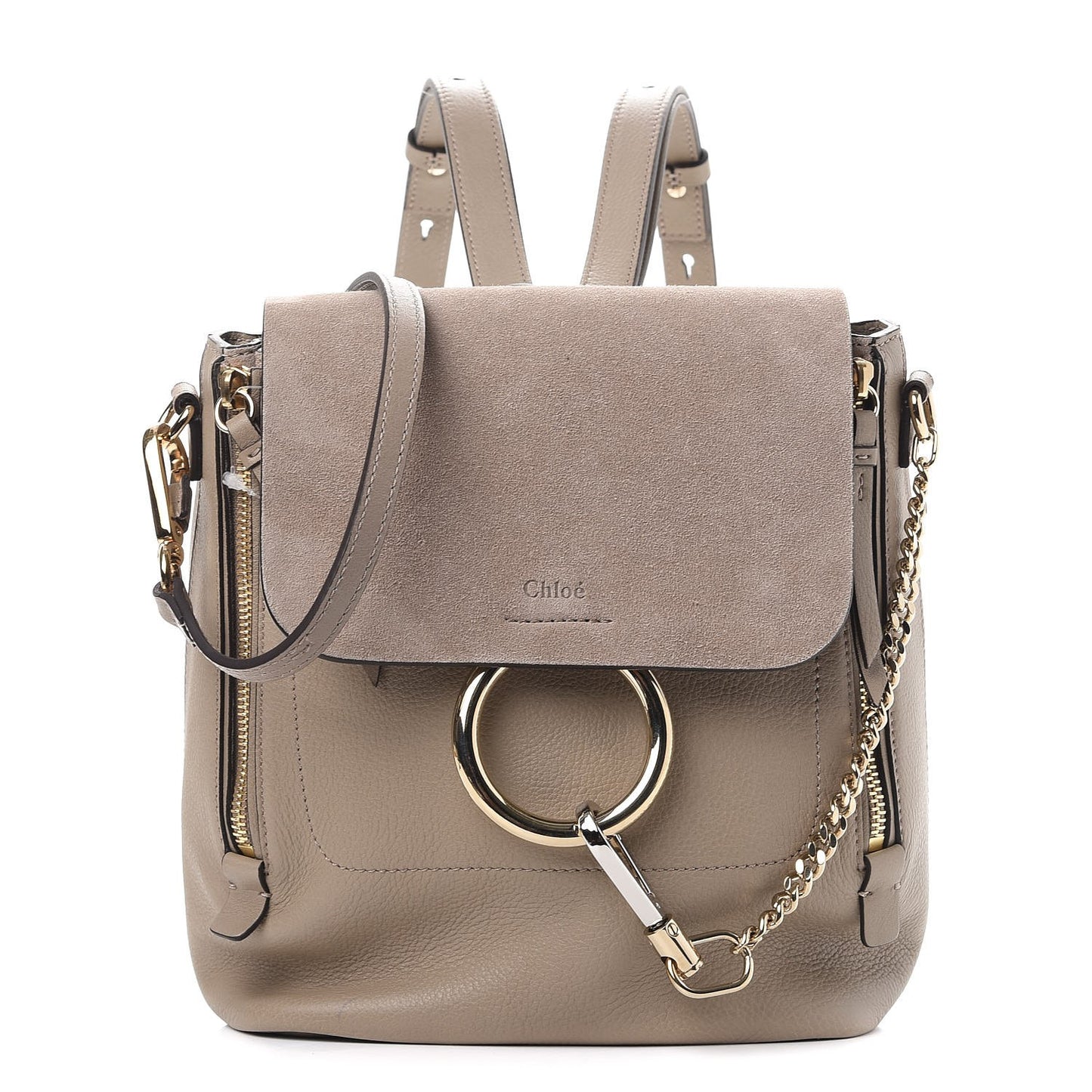 Suede Calfskin Small Faye Backpack Motty Grey
