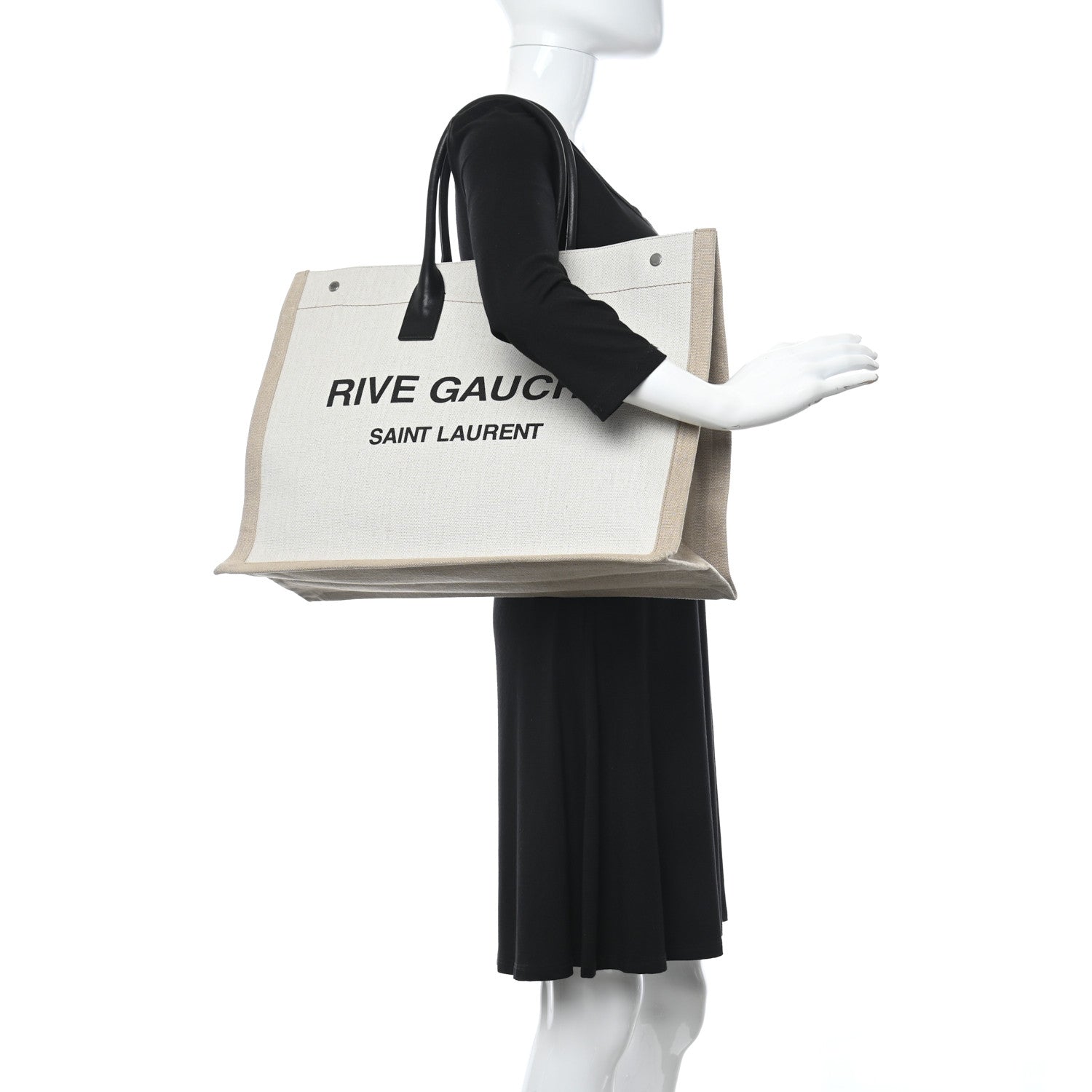 Saint Laurent Linen Calfskin Rive Gauche Tote Optic White 2 of 10