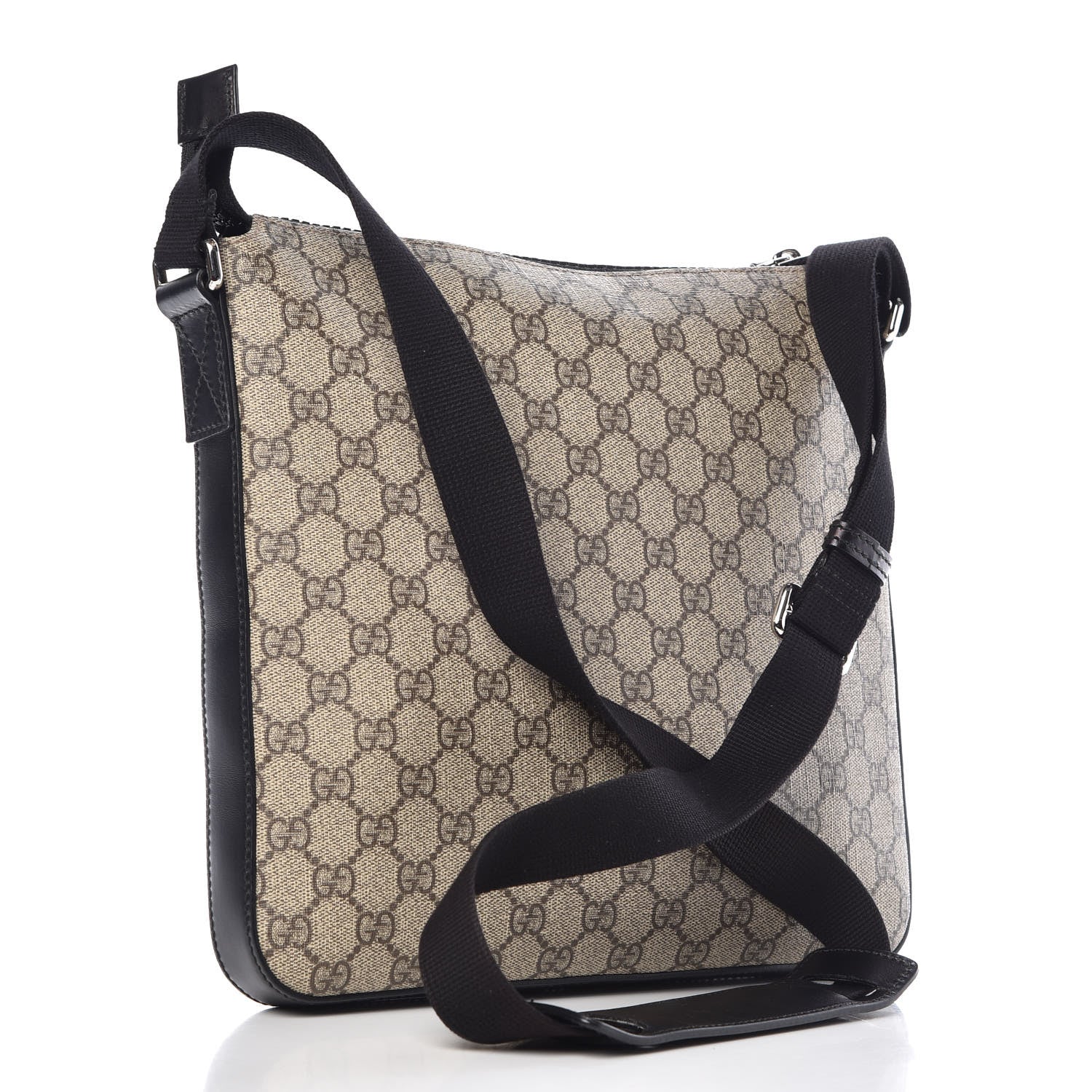 Gucci GG Supreme Monogram Flat Messenger Bag Black 3 of 10