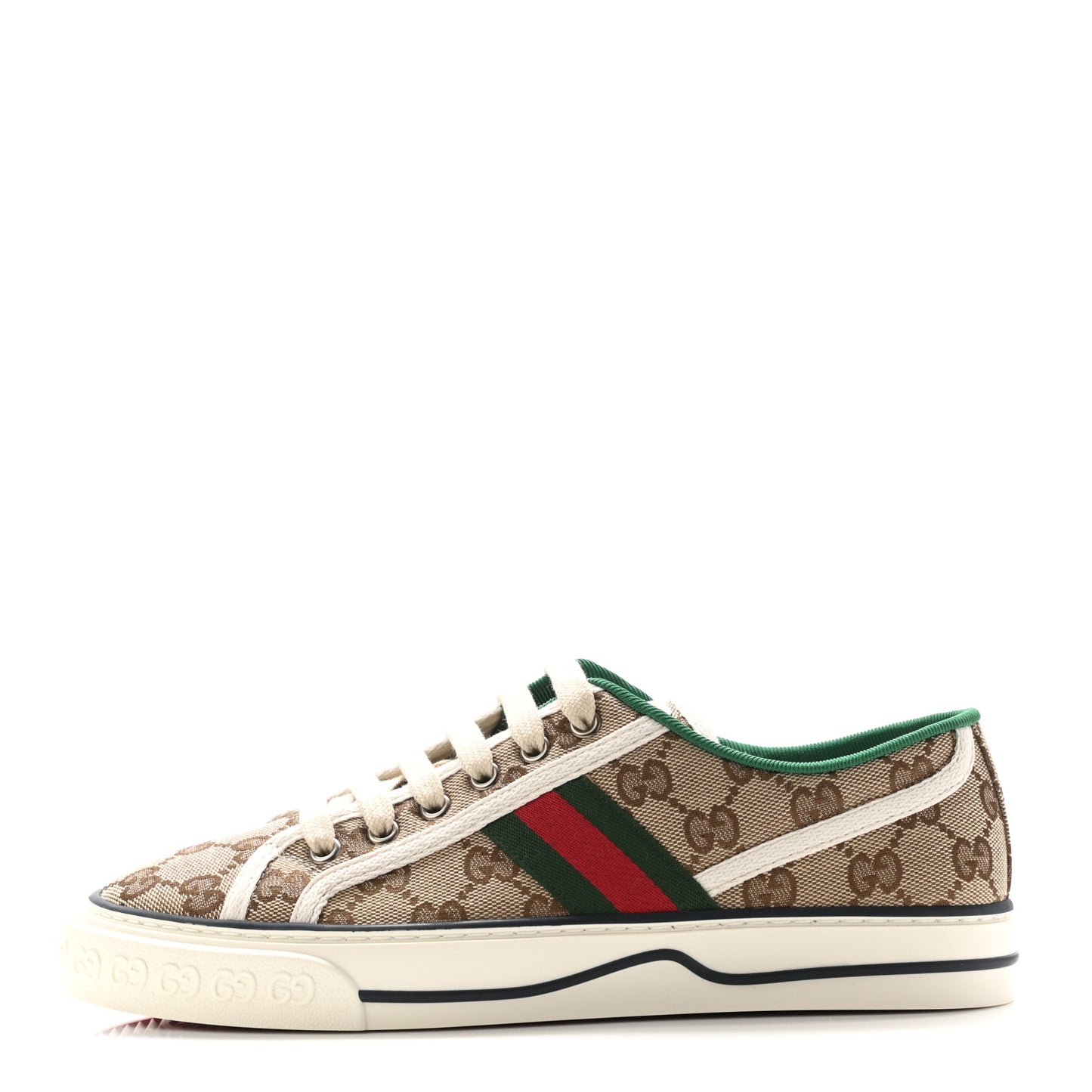 GG Monogram Web Womens 1977 Tennis Sneakers 38 Beige Ebony Mystic White