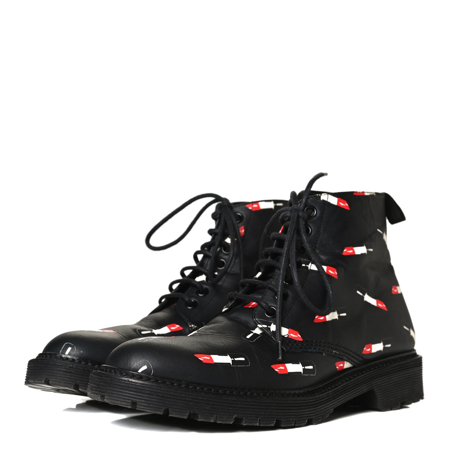 Saint Laurent Smooth Calfskin Rangers Boots 37 Black Red 5 of 22