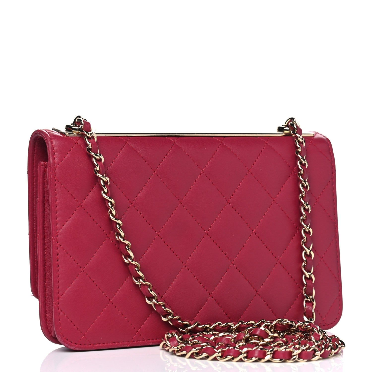 Chanel Lambskin Quilted Trendy CC Wallet On Chain WOC Dark Pink 2 of 6