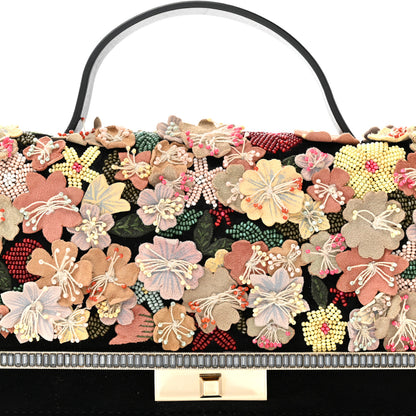 Valentino Garavani Velvet Crystal Flower Embellished Top Handle Clutch Black Multicolor 8 of 11