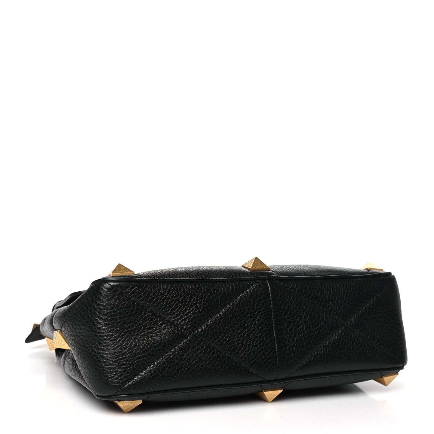 Grained Calfskin Large Roman Stud Shoulder Bag Black
