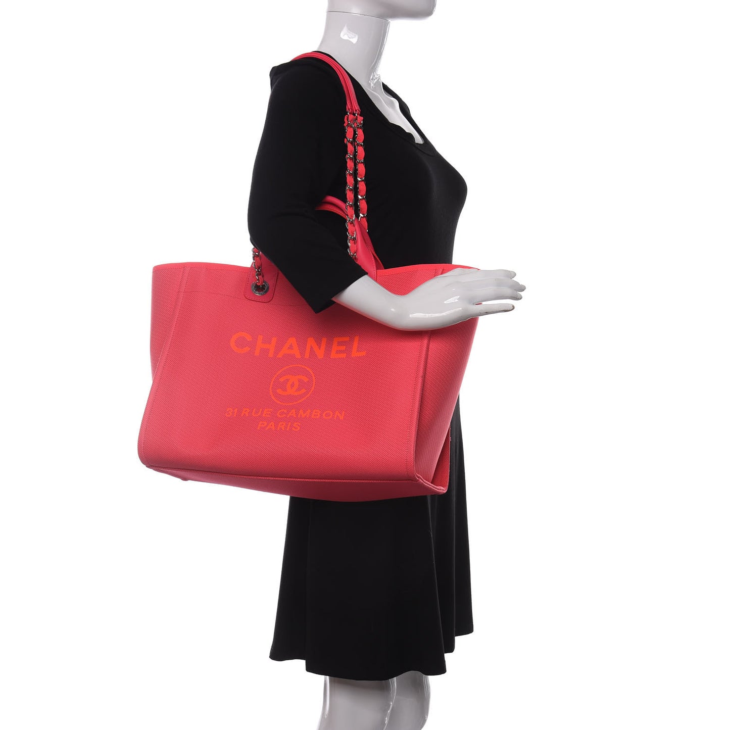Mixed Fibers Calfskin Medium Deauville Tote Pink Orange