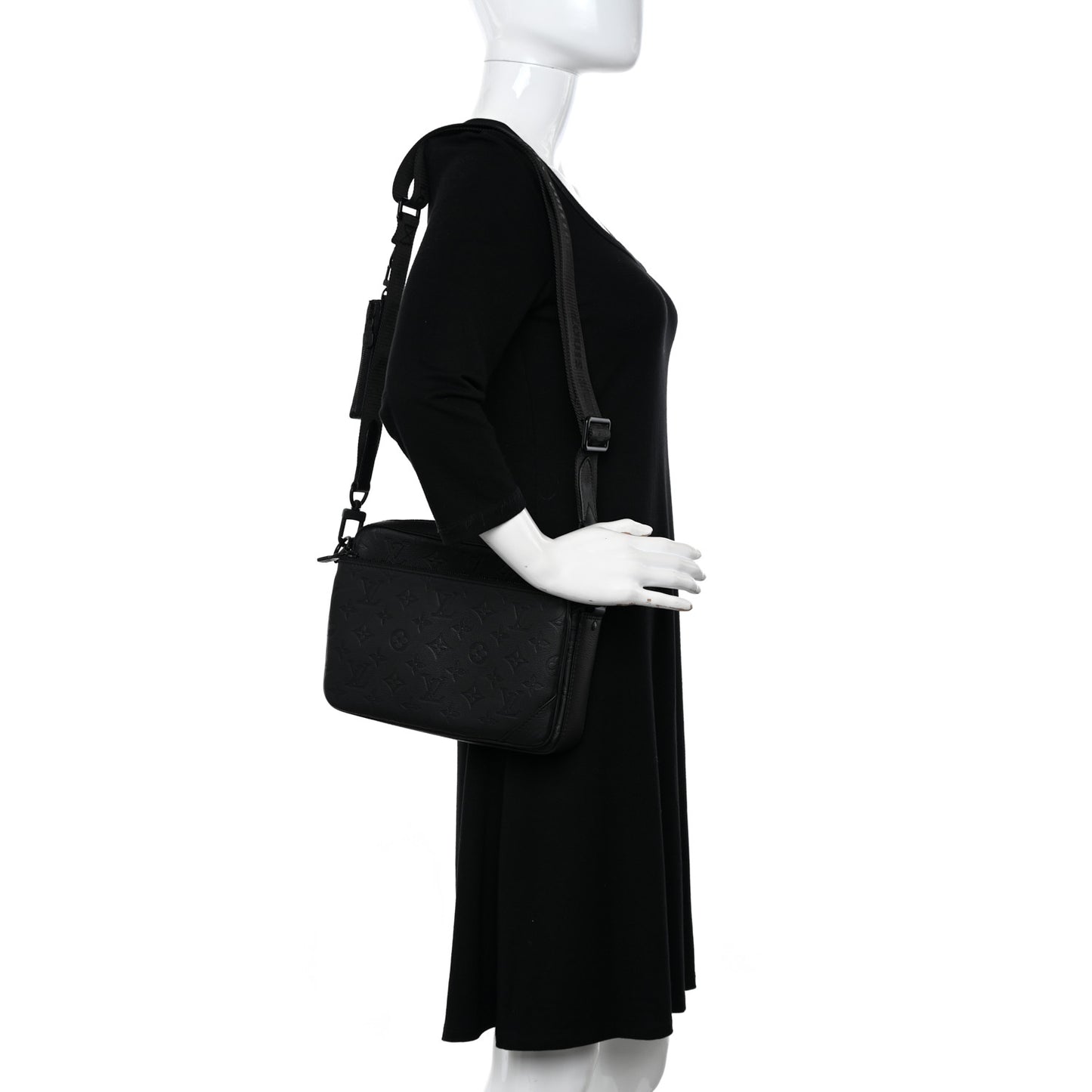 Calfskin Monogram Embossed Trio Messenger Black