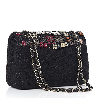 Chanel Tweed Lambskin Charms Embroidered Medium Double Flap Black 3 of 19