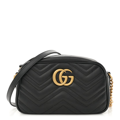 Gucci Calfskin Matelasse Small GG Marmont Chain Shoulder Bag Black 1 of 11