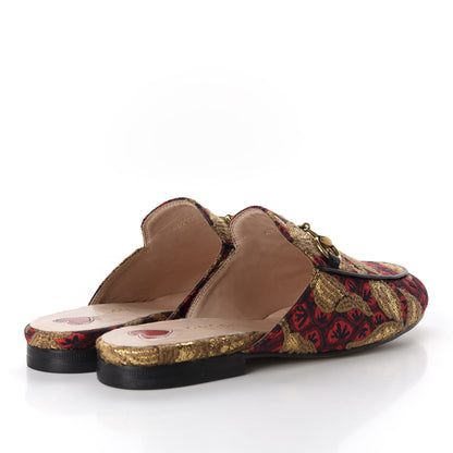 Gucci Jacquard Malaga Kid Wood Flower Womens Princetown Slippers 35 Black Camel 4 of 8