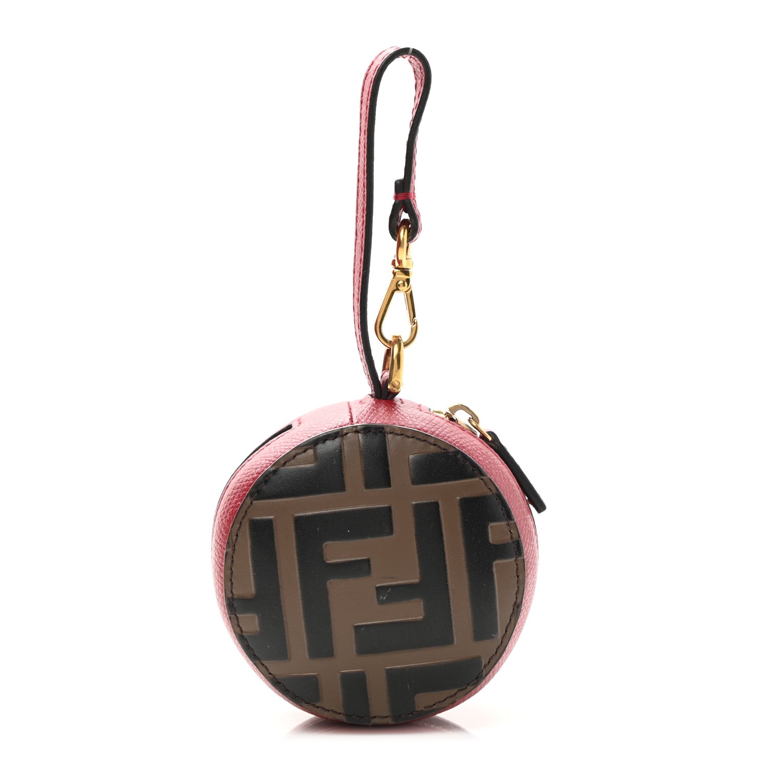 Fendi Calfskin FF 1974 Embossed Help Bag Charm Maya Black Red 1 of 13