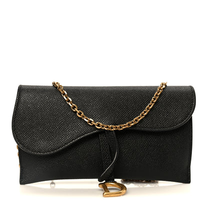Christian Dior Grained Calfskin Saddle Chain Wallet Pouch Black 1 of 15