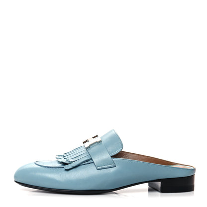 Hermes Goatskin Rivoli Mules 37.5 Bleu Dorset 1 of 8