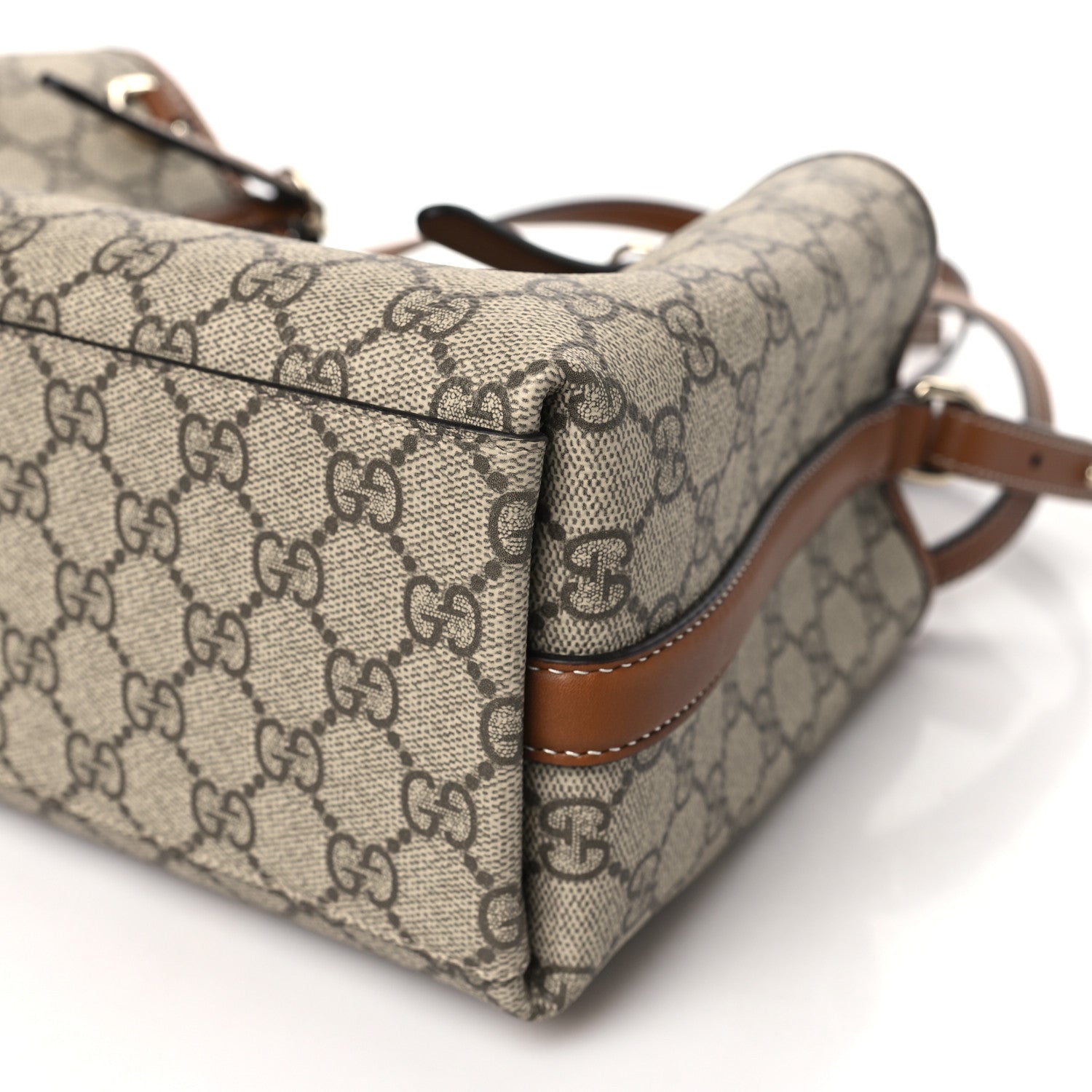 Gucci GG Supreme Monogram Emblem Medium Tote Bag Beige Dark Brown