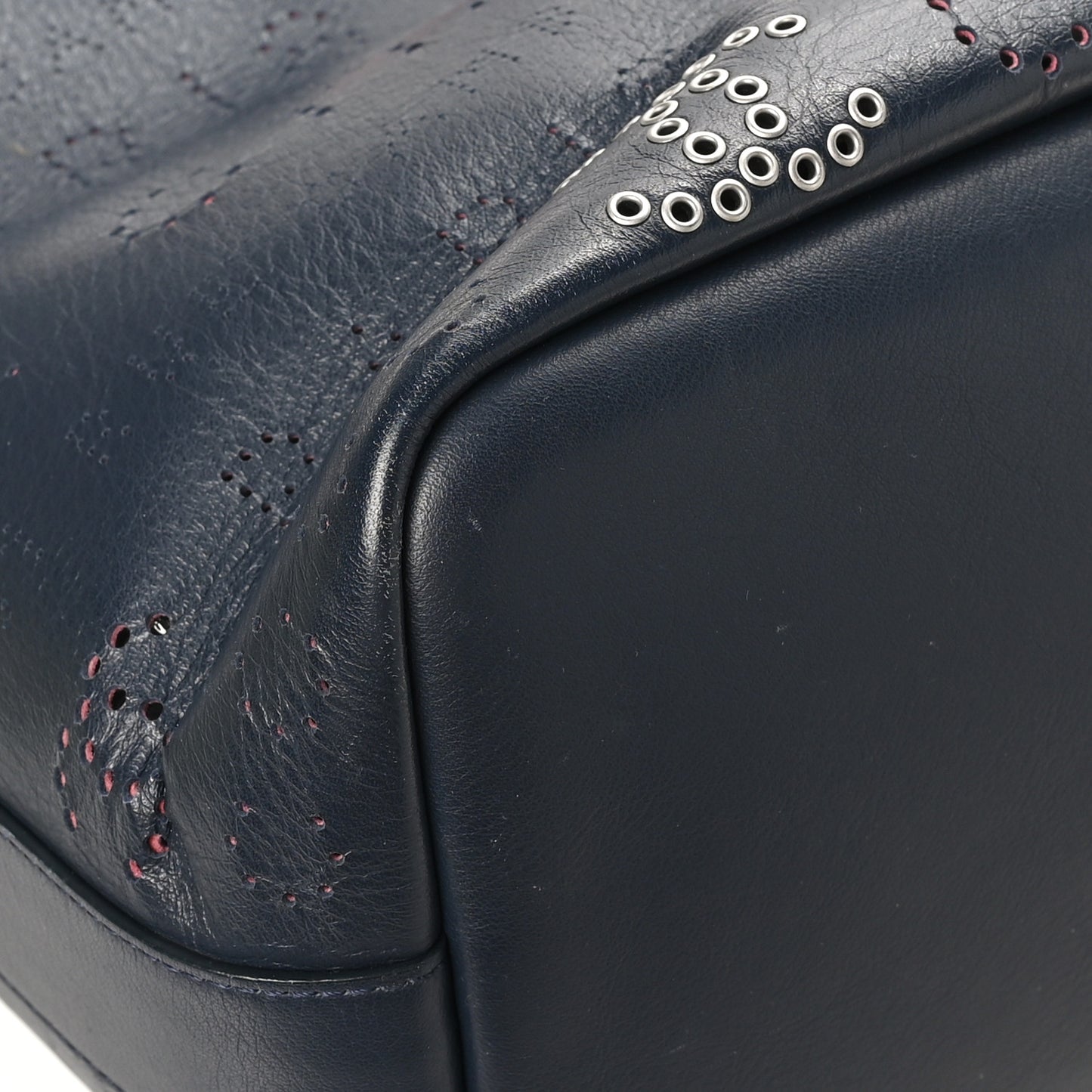Calfskin Tweed Small Logo Eyelets Shopping Tote Navy Blue