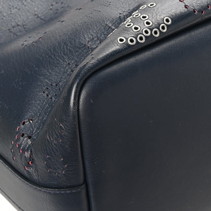 Chanel Calfskin Tweed Small Logo Eyelets Shopping Tote Navy Blue 11 of 15