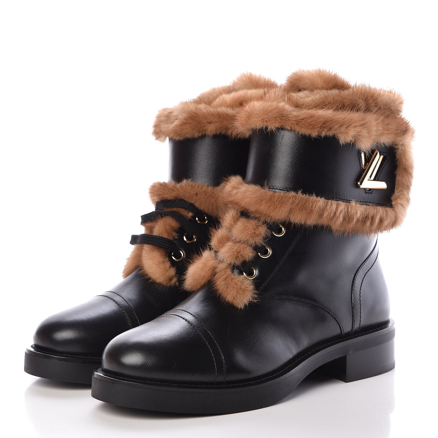 Mink Fur Calfskin Wonderland Ranger Boots 37.5 Black