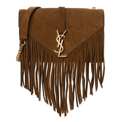 Saint Laurent Suede Fringe Baby Monogram Satchel Light Ocre 1 of 13