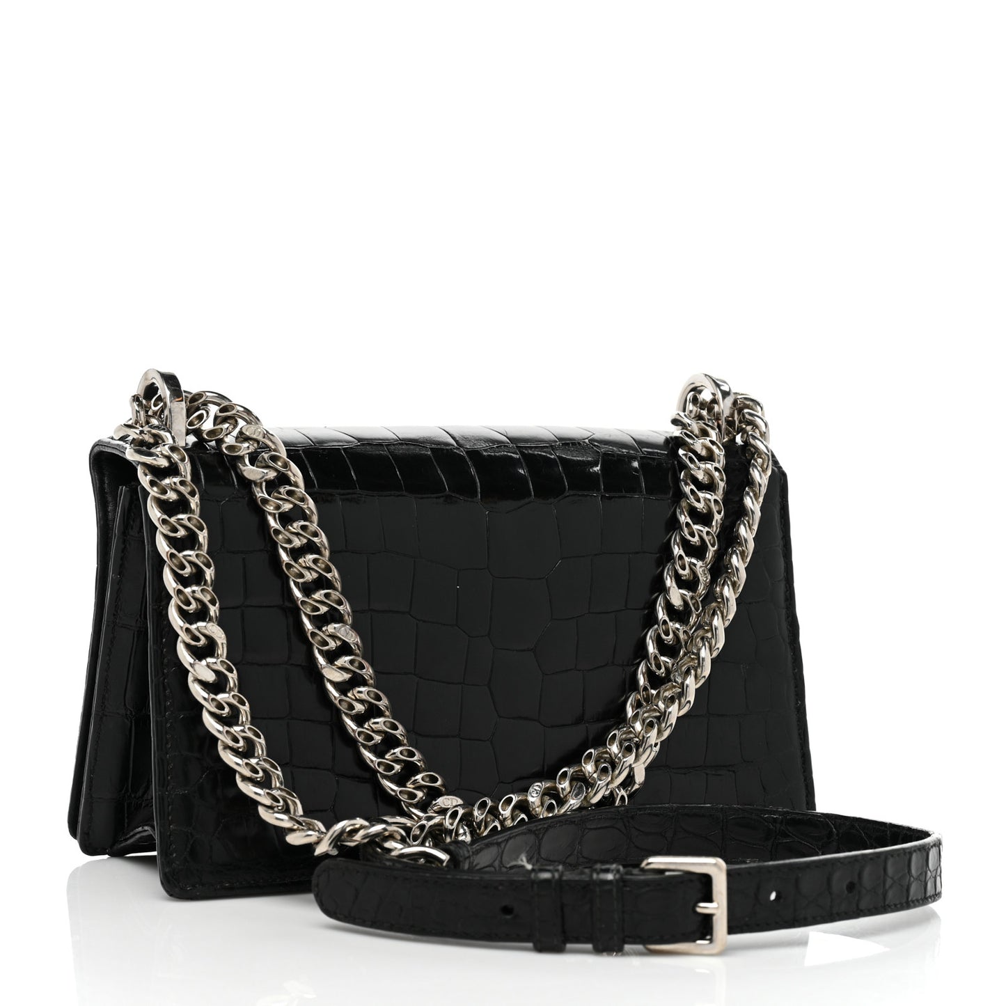 Calfskin Crocodile Embossed Small Diorama Flap Bag Black