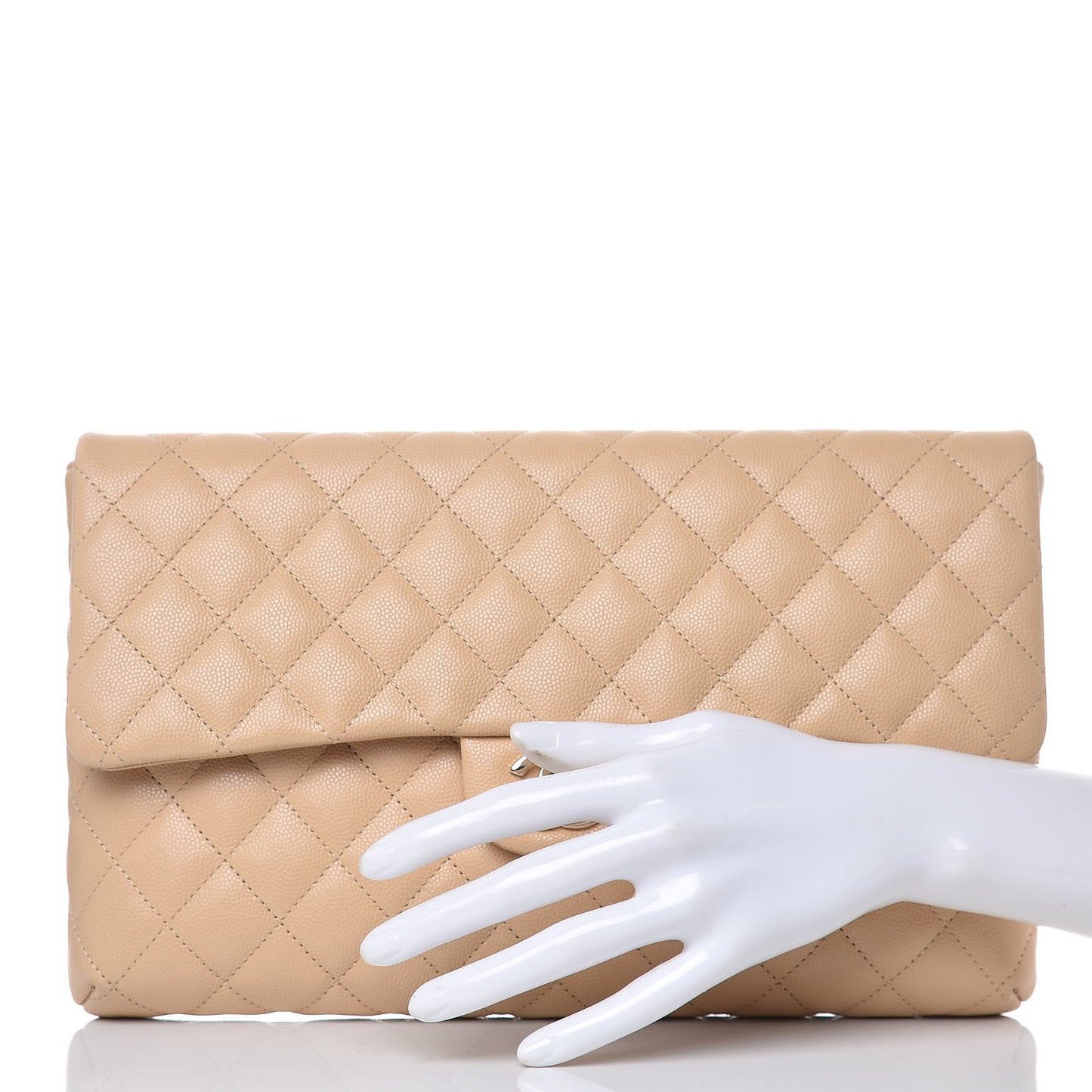 Caviar Quilted Flap Clutch Beige