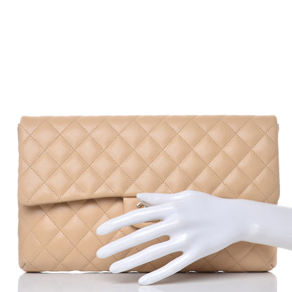 Chanel Caviar Quilted Flap Clutch Beige 2 of 8