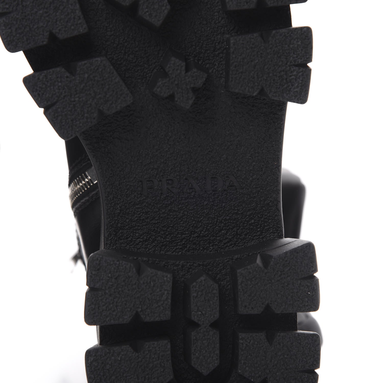 Prada Vitello Lux Nylon Metal Triangle Logo Monolith Pouch Pocket 55mm Tall Combat Boots 35 Black 6 of 8