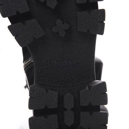 Prada Vitello Lux Nylon Metal Triangle Logo Monolith Pouch Pocket 55mm Tall Combat Boots 35 Black 6 of 8