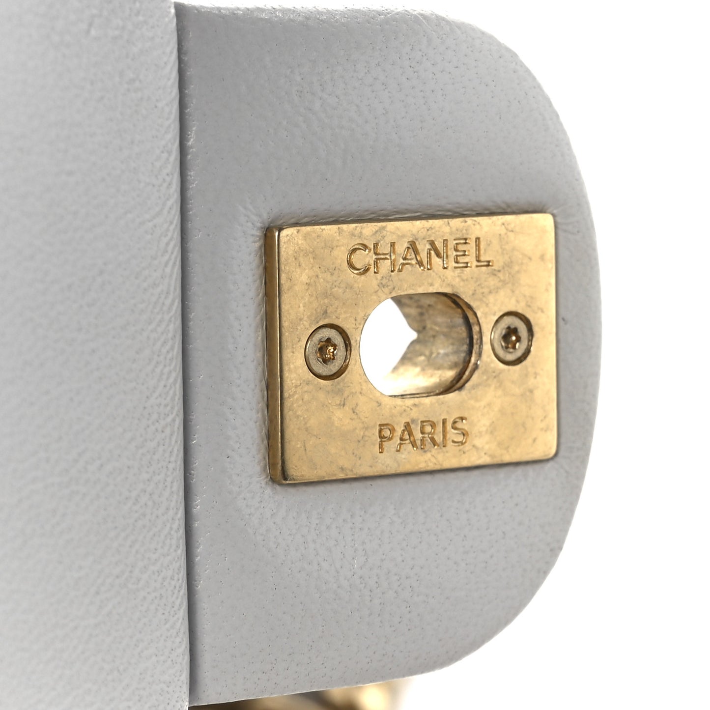 Shiny Lambskin Quilted Mini Sweetheart Flap Light Grey