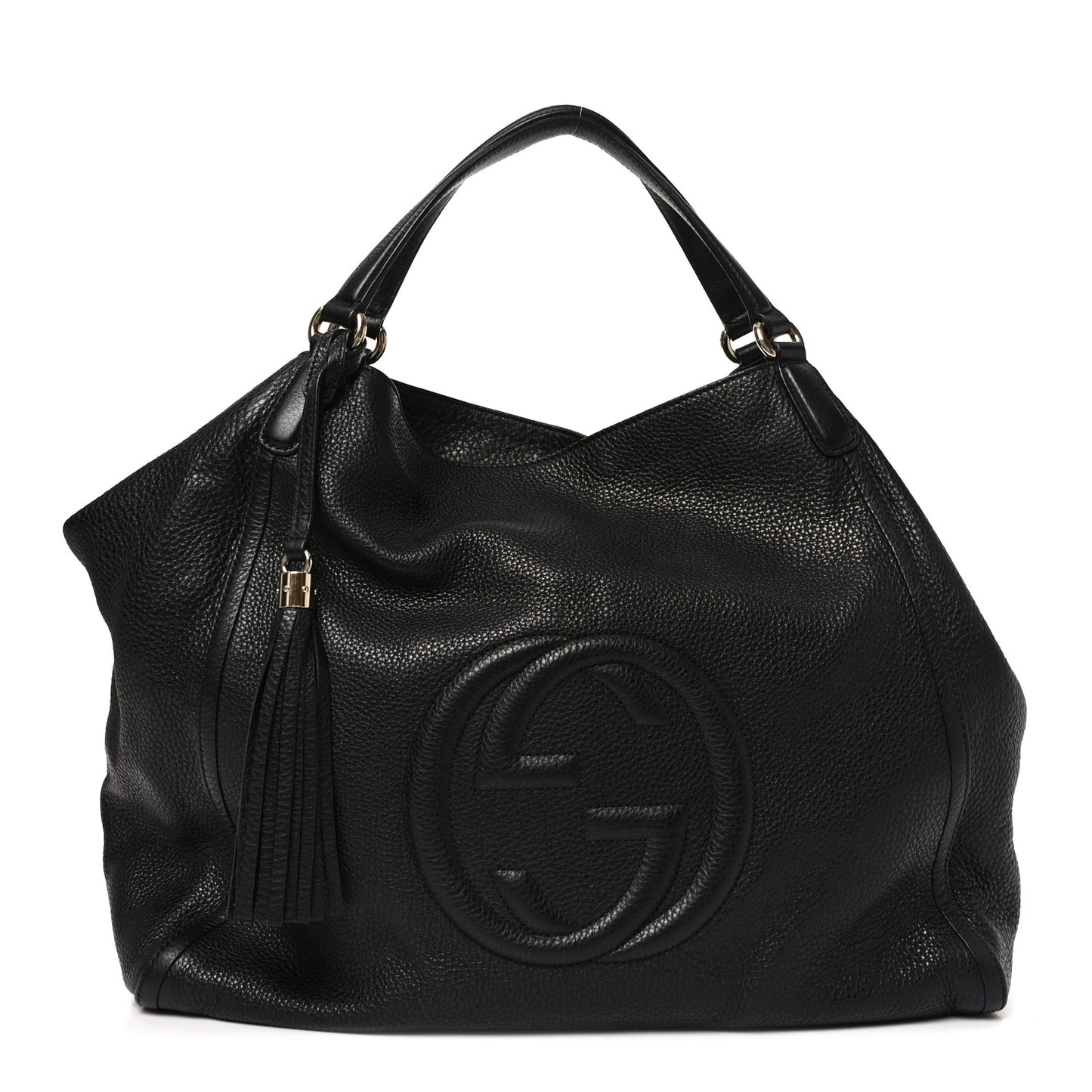 Pebbled Calfskin Large Soho Shoulder Bag Black