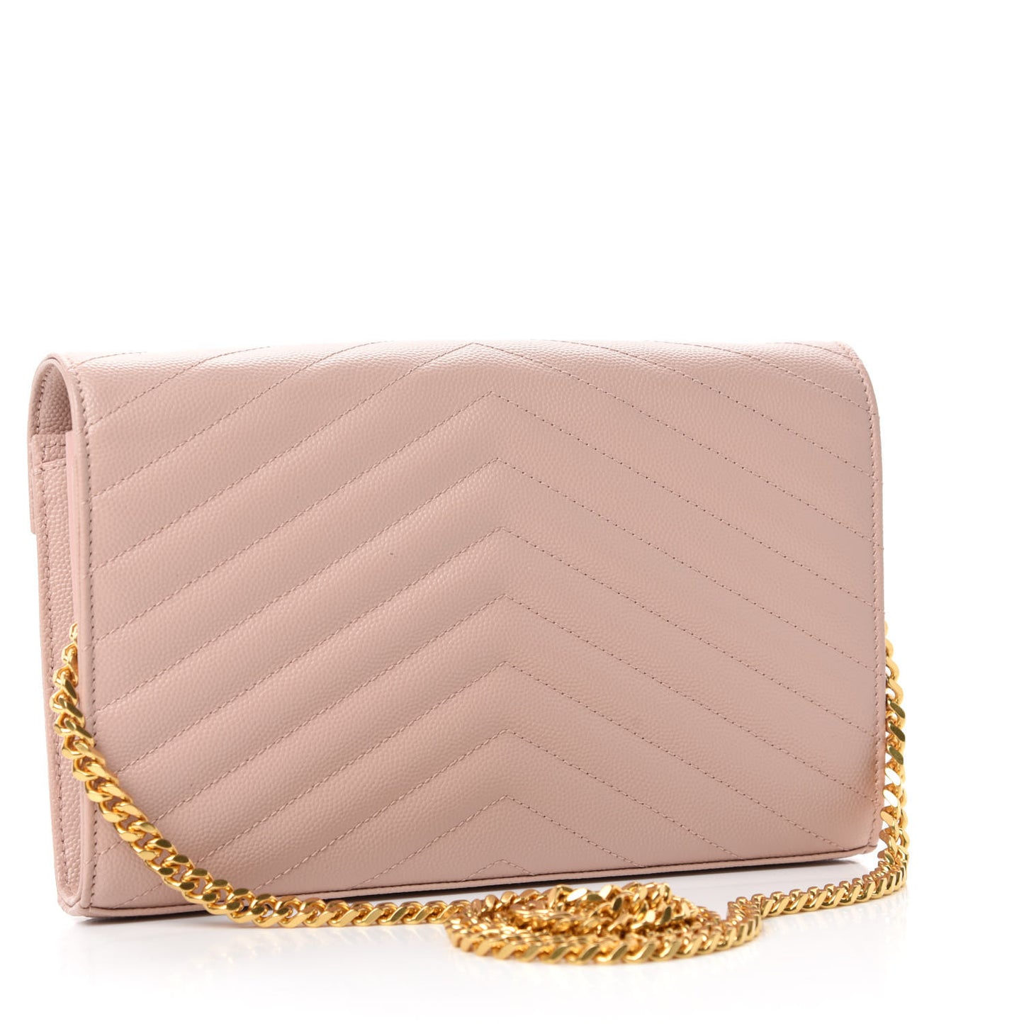 Grain De Poudre Matelasse Chevron Monogram Chain Wallet Pale Blush