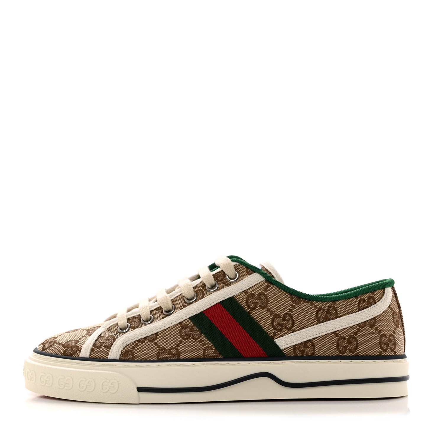 GG Monogram Web Womens 1977 Tennis Sneakers 38 Beige Ebony Mystic White