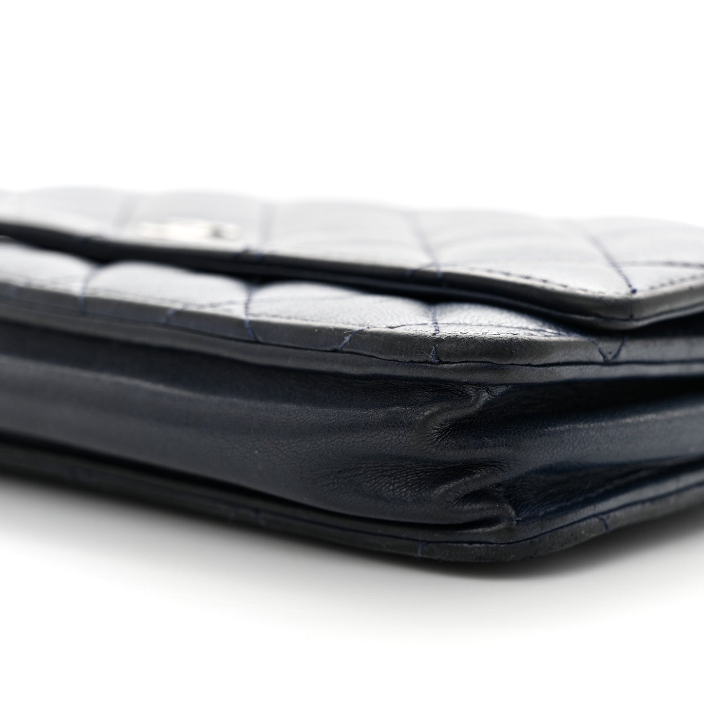 Lambskin Quilted Wallet On Chain WOC Navy Blue
